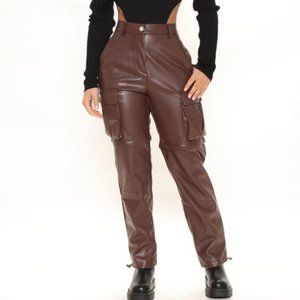 fashion nova "Switching Up On You Faux Leather Jogger" chocolate